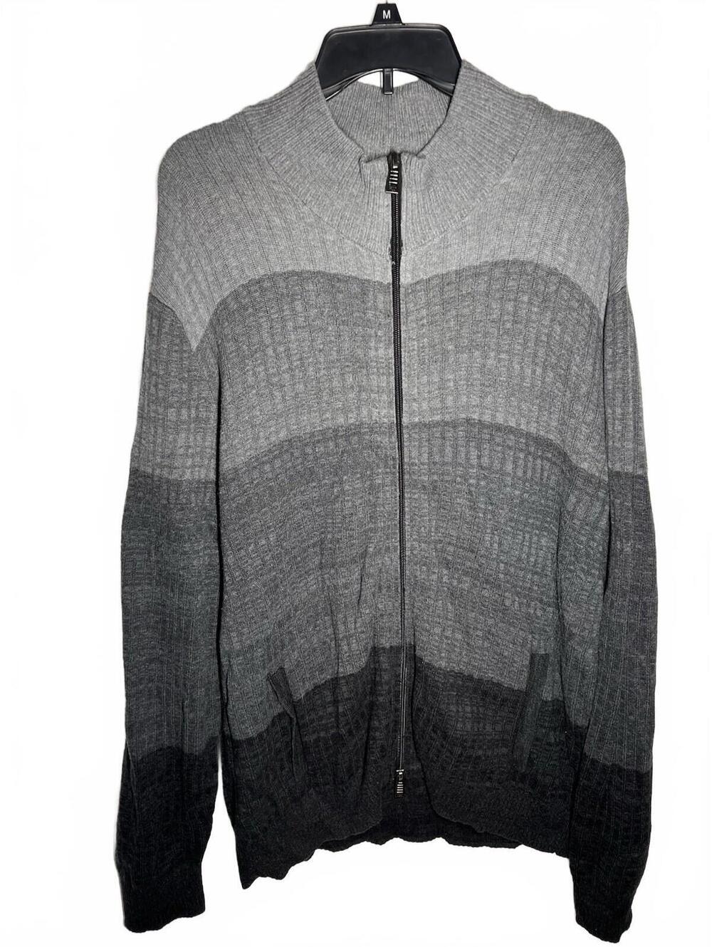 CALVIN KLEIN Mens Size XL Full Zip Gray Color block Knit Sweater Jacket Pockets